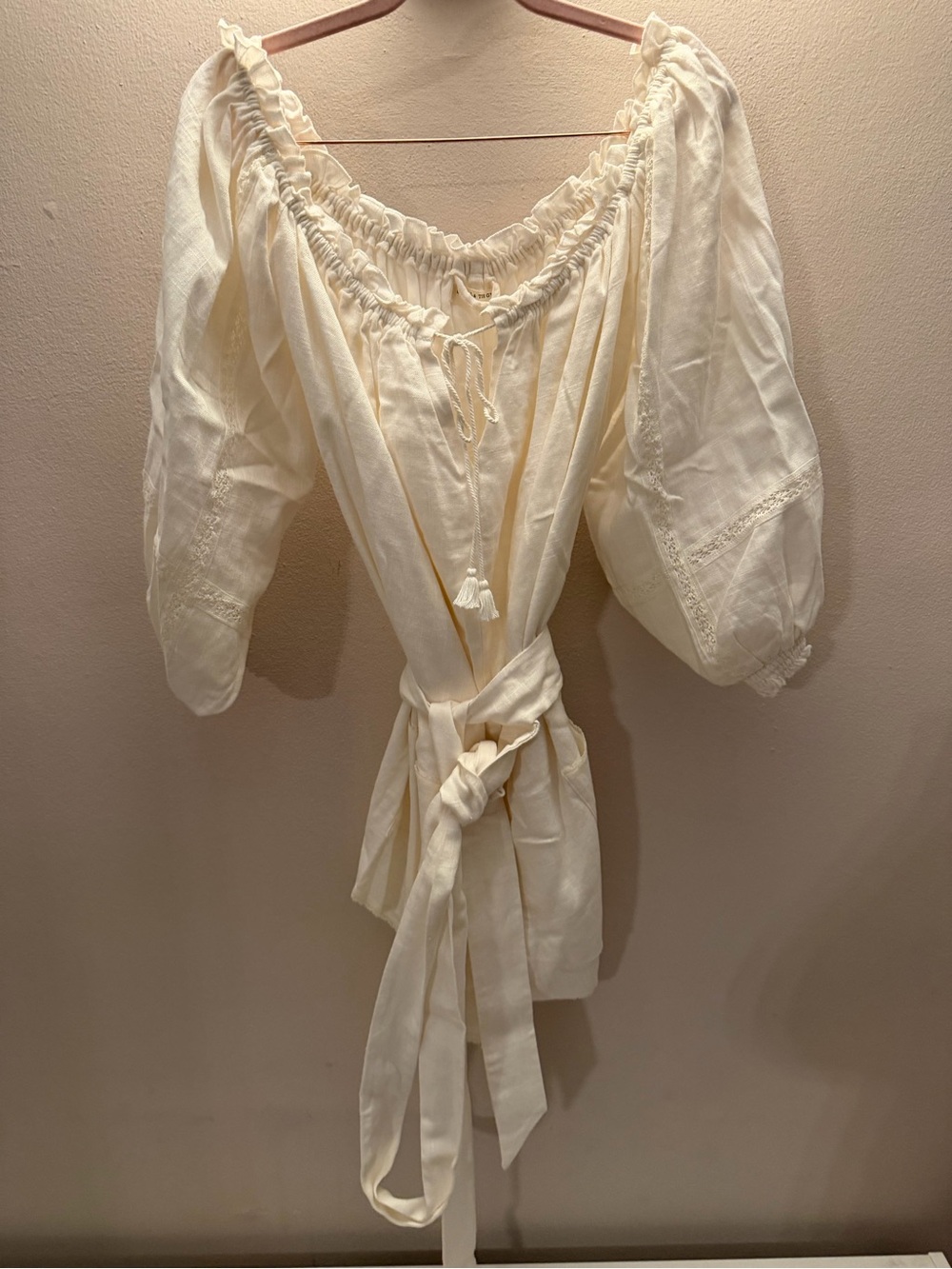 SPELL & The Gypsy Ivory Linen Off The Shoulder Romper Playsuit Belted M